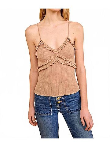 Ulla Johnson Anthia Knit Cami Top in Camel Melange (view 2)