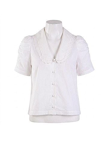 Emily McCarthy Cameron Scalloped Collar Top in White Taffeta (view 1)