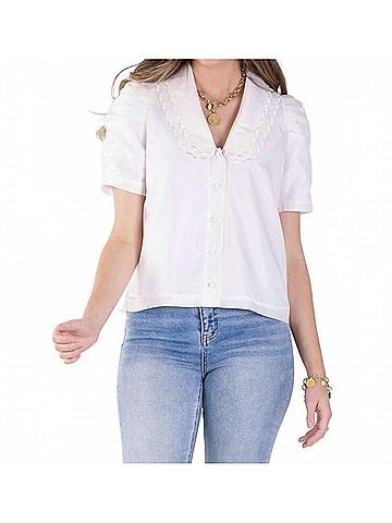 Emily McCarthy Cameron Scalloped Collar Top in White Taffeta (view 2)