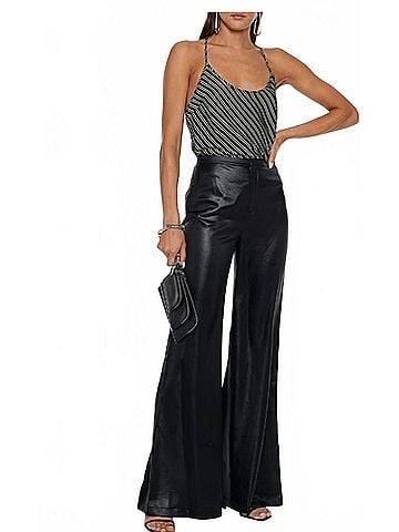 Alexander Wang Striped Crinkled-Satin Camisole in Black (view 2)
