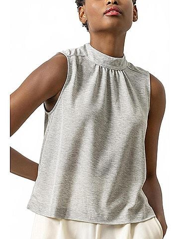 Lilla P Sleeveless Mock Neck Top in Heather Sparkle (view 2)