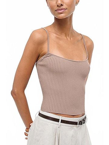STAUD Soleil Rib Knit Camisole Top in Taupe (view 2)