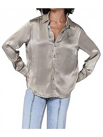 Dear John Galina Satin Shirt in Green (view 2)