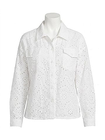 Tribal Elaine Eyelet Shacket in White (view 1)