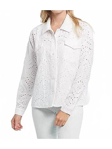 Tribal Elaine Eyelet Shacket in White (view 2)