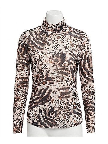 Tribal Sierra Lightweight Animal Print Mesh Turtleneck Top - Plus in Sierra (view 1)