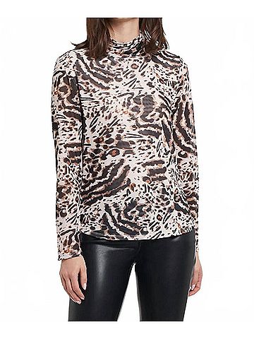 Tribal Sierra Lightweight Animal Print Mesh Turtleneck Top - Plus in Sierra (view 2)