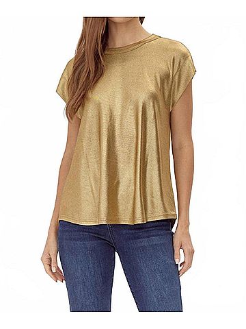 Jodifl Crew Neck Cap Sleeve Top in Gold (view 2)