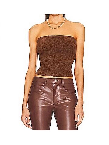 Vince. Strapless Wool And Alpaca Blend Top in Tobacco (view 2)