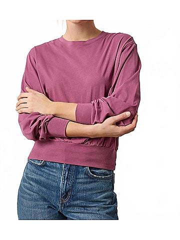 Lilla P Ribbed Trim Easy Crew Shirt in Vintage Plum (view 2)