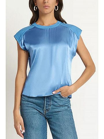 NATION LTD Enya Satin Top in Harbor Blue (view 2)