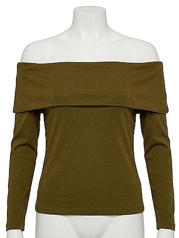 NATION LTD Kate Off Shoulder Long Sleeve Top in Martini Olive (view 1)