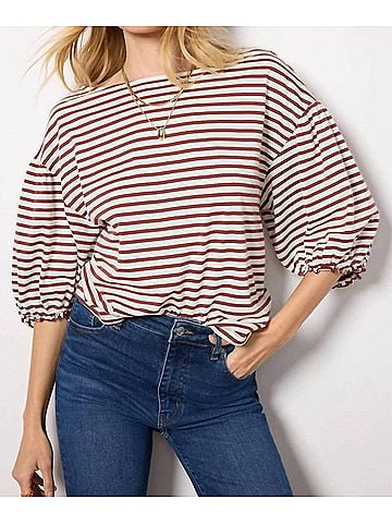 NATION LTD Women's Sandra Boatneck Top in Sable Stripe (view 2)