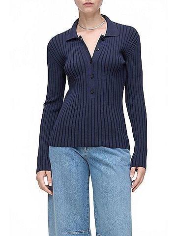Closed Long Sleeve Polo in Dark Night (view 2)