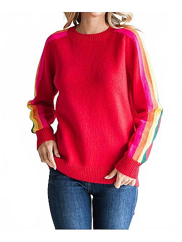 Jodifl Time To Ride Striped Sleeve Sweater in Red (view 2)