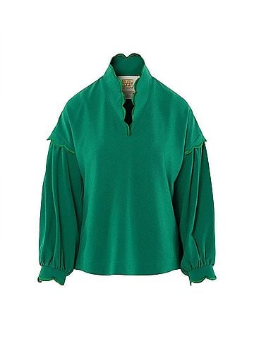 Emily McCarthy Orchid Scalloped Blouson Sleeves Top in Green Jacket (view 1)