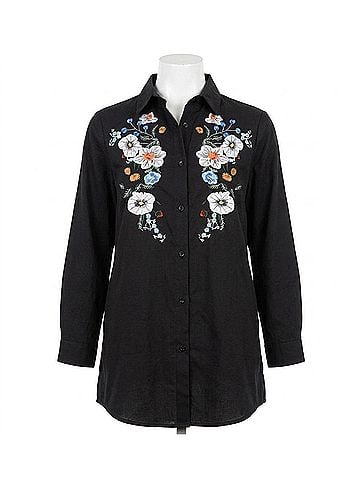 Velzera Floral Embroidered Shirt - Plus in Black (view 1)