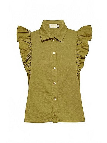 NATION LTD Archer Ruffle Button Top in Lichen (view 1)