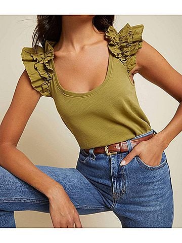 NATION LTD Valentina Ruffled Tank in Lichen (view 2)