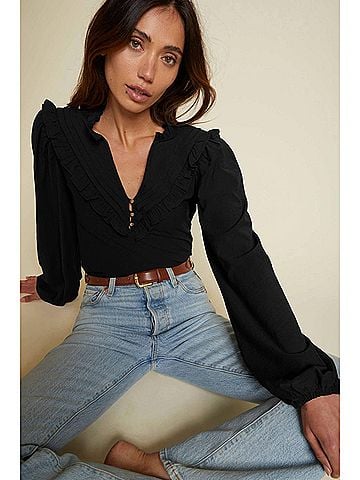 NATION LTD Quintana Yoked Top in Jet Black (view 2)