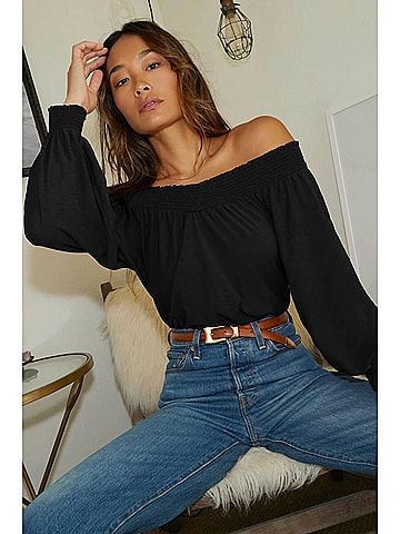 NATION LTD Sarina Smocked Top in Jet Black (view 2)