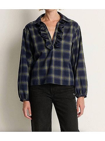 NATION LTD Women's Beckett Blouse in Starry Night Plaid (view 2)