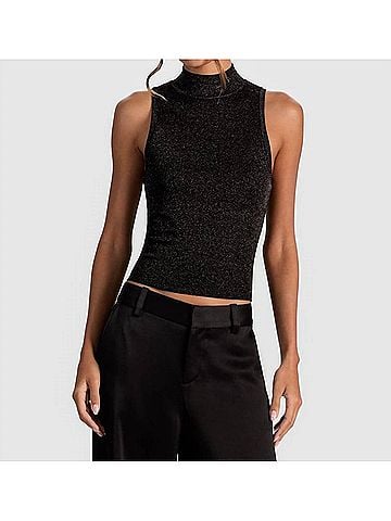 Alice + Olivia Darcey Metallic Tank in Black (view 2)