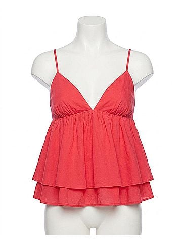 Susana Monaco Cotton Voile String V Top in Framboise (view 1)