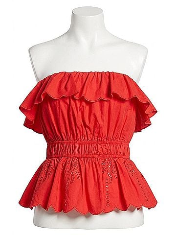 English Factory Embroidered Ruffle Strapless Top in Red (view 1)