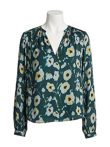 Tanya Taylor Sonia Printed Stretch Silk Top in Emerald Multi (view 1)