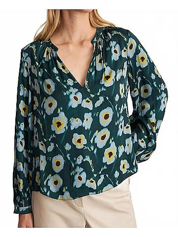 Tanya Taylor Sonia Printed Stretch Silk Top in Emerald Multi (view 2)