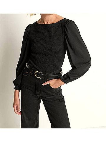 NATION LTD Aidan Smocked Blouse in Black (view 2)