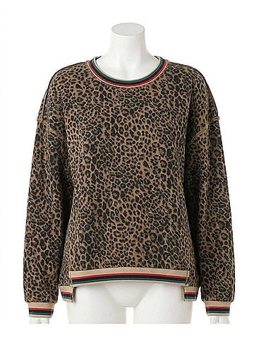 Jodifl Color Rib Band Detail Pullover in Leopard Brown (view 1)