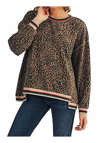 Jodifl Color Rib Band Detail Pullover in Leopard Brown (view 2)