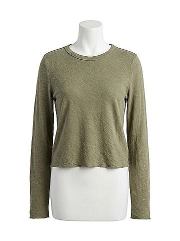 Lilla P Long Sleeve Bias Cut Crew Tee in Matcha (view 1)