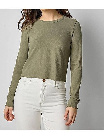 Lilla P Long Sleeve Bias Cut Crew Tee in Matcha (view 2)