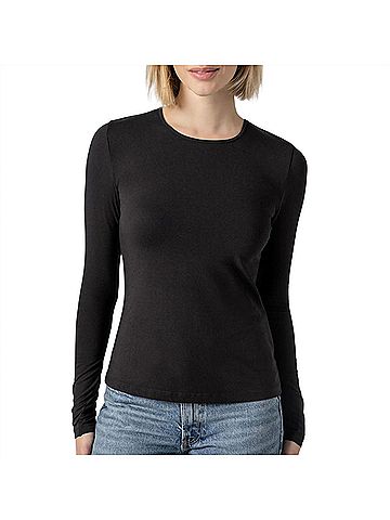 Lilla P Women's Long Sleeve Crew Top in Black (view 2)