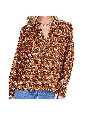 Joy Joy Placket V Neck Long Sleeve Top in Stampede (view 2)