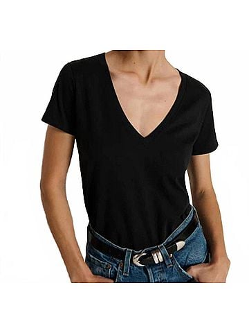 NATION LTD Blair Short Sleeve Slim V Tee in Black (view 2)