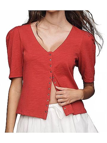 NATION LTD Jen Button Up Blouse in Heartbeat Red (view 2)