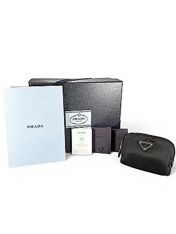 Prada PRADA Re-Nylon Triangle Logo Cosmetic Pouch, Nylon Black, Made in Italy, Women's, with Box (view 2)