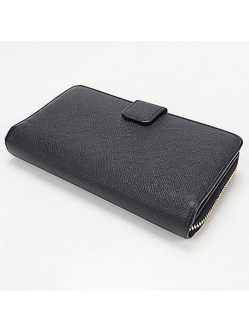 Prada PRADA Prada Bi-fold Long Wallet, Saffiano Leather, Women's, Black (view 2)