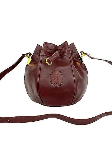 Cartier CARTIER Cartier Must Line Logo Leather Shoulder Bag Drawstring Wine Red 10229 (view 1)
