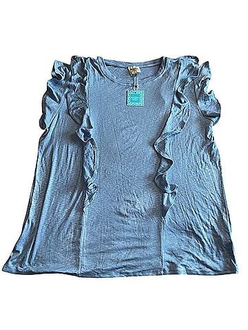 Hayden Sky Blue Ruffle Sleeve Blouse Short Sleeve T-Shirt (view 1)