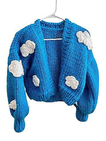 American Vintage Handmade Chunky Blue Knit Cloud 3D Cropped Cardigan Sweater Cardigan (view 1)