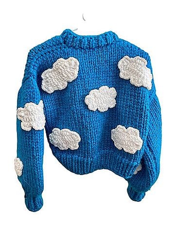American Vintage Handmade Chunky Blue Knit Cloud 3D Cropped Cardigan Sweater Cardigan (view 2)