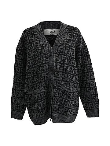 Fendi  Fendi Monogram Jacquard Cardigan in Grey Wool (view 1)