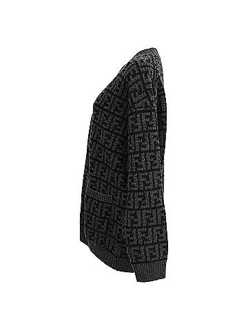Fendi  Fendi Monogram Jacquard Cardigan in Grey Wool (view 2)