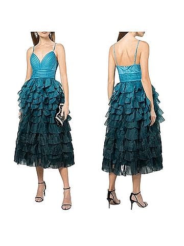 MARCHESA notte MARCHESA NOTTE V-Neck Ombre Tulle Tiered Ruffle Gown  14 Cocktail Dress (view 1)