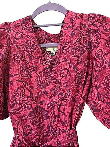 Pinch Fuchsia Floral Tie-Waist V-Neck Midi Dress Casual Dress (view 2)